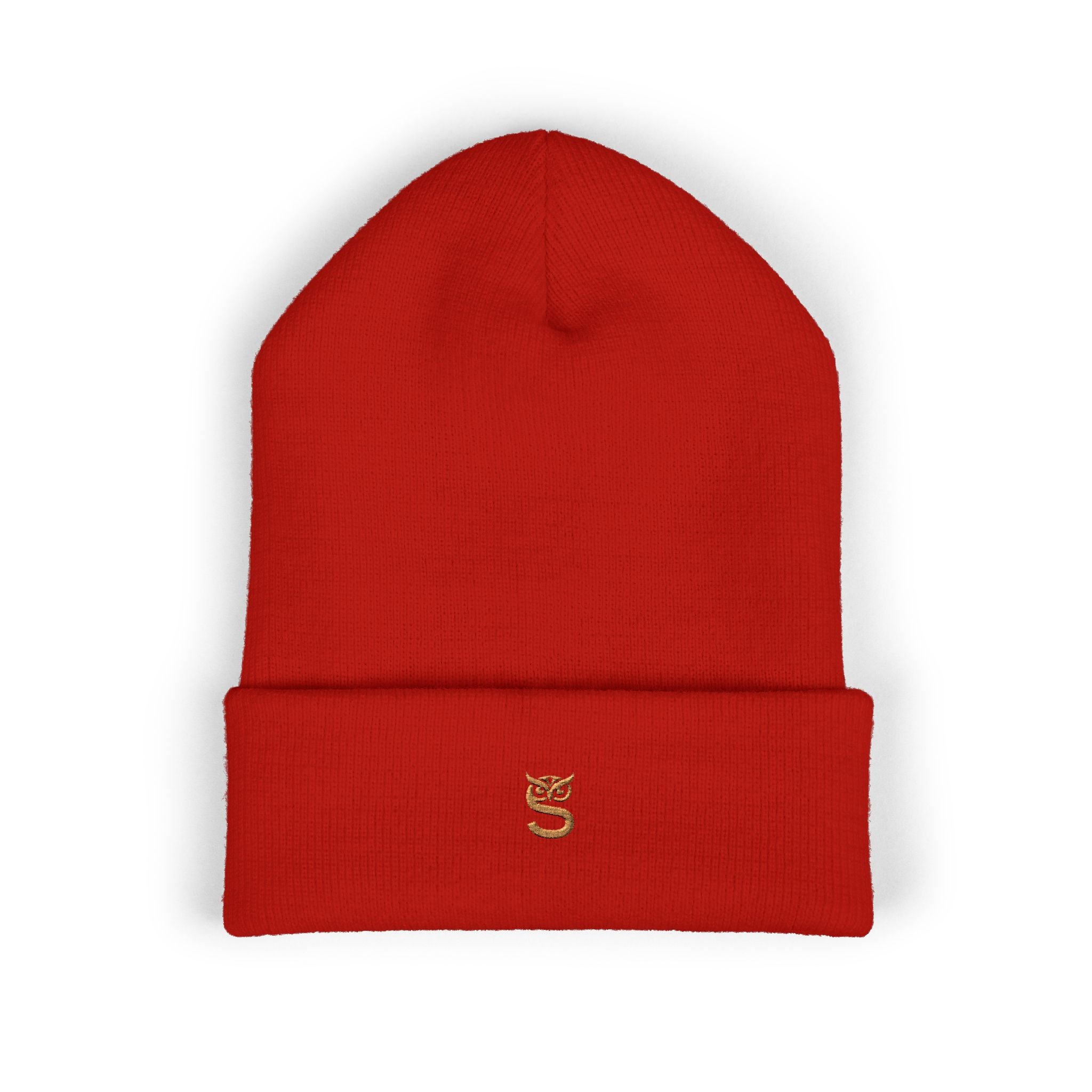 Embroidered 'S' Classic Cuffed Beanie — Minimal Monogram Knit Hat