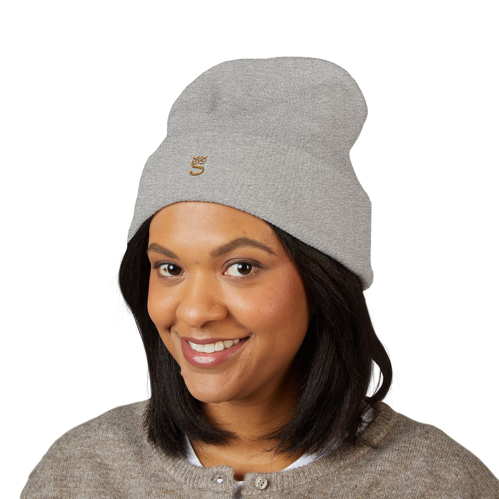 Embroidered 'S' Classic Cuffed Beanie — Minimal Monogram Knit Hat