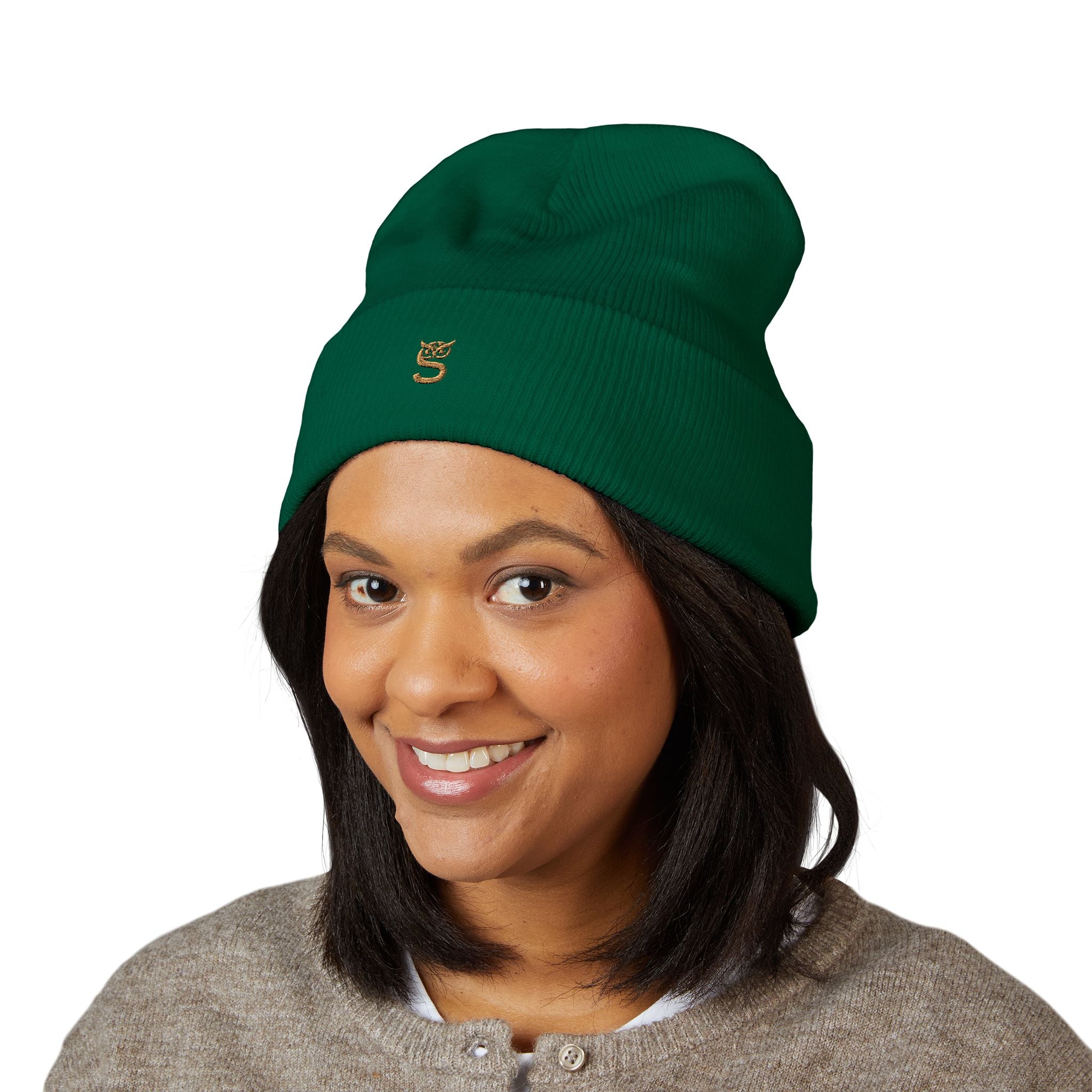 Embroidered 'S' Classic Cuffed Beanie — Minimal Monogram Knit Hat