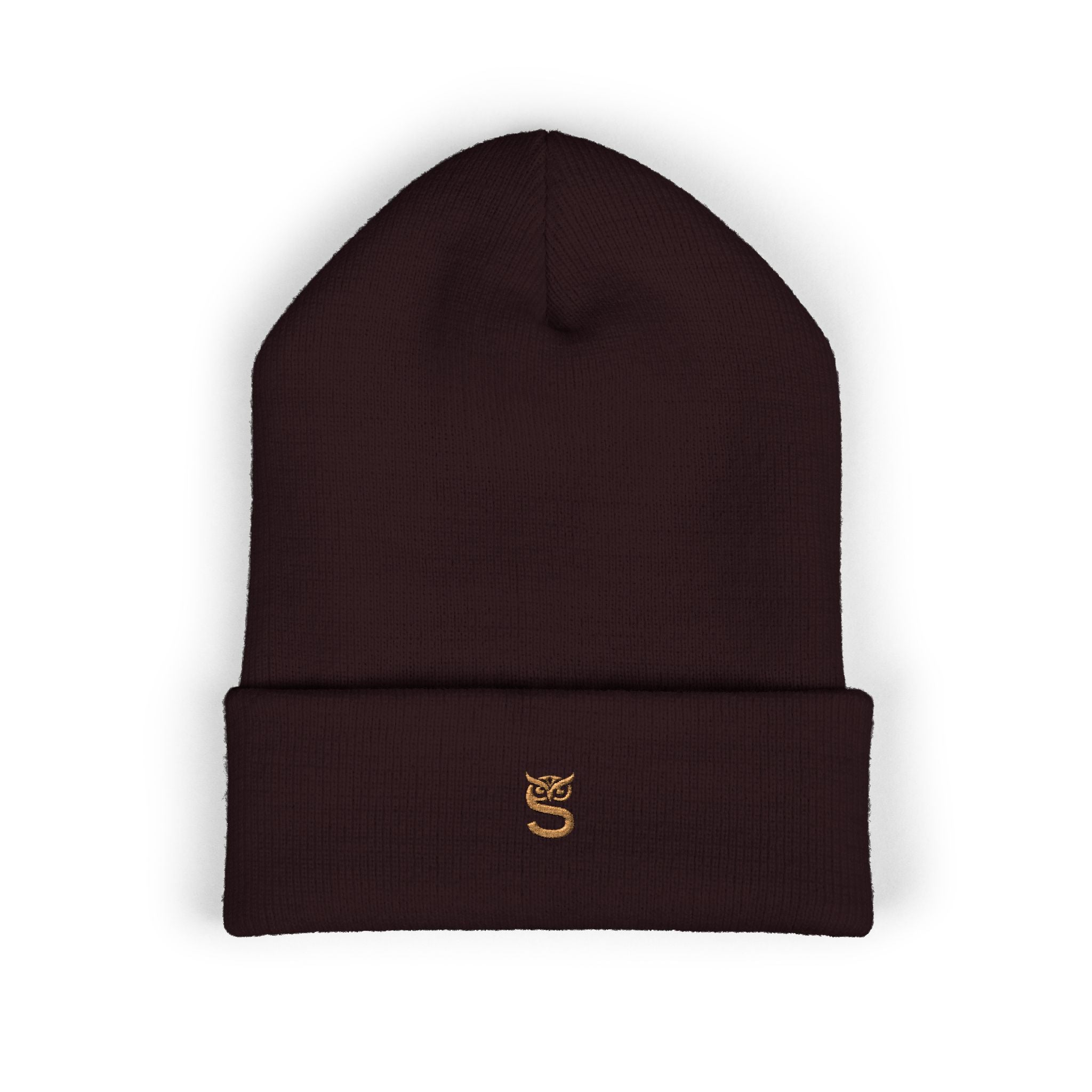 Embroidered 'S' Classic Cuffed Beanie — Minimal Monogram Knit Hat