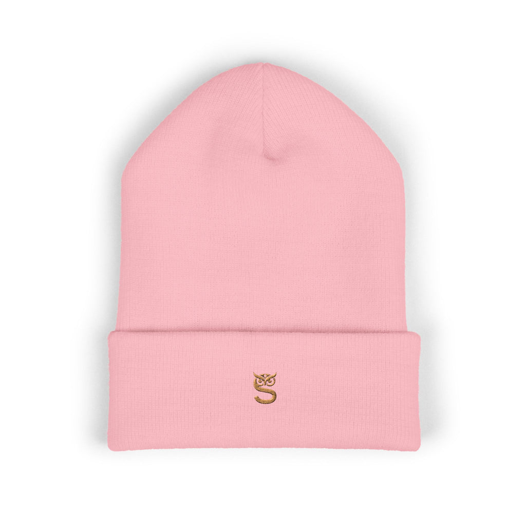 Embroidered 'S' Classic Cuffed Beanie — Minimal Monogram Knit Hat
