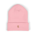 Embroidered 'S' Classic Cuffed Beanie — Minimal Monogram Knit Hat