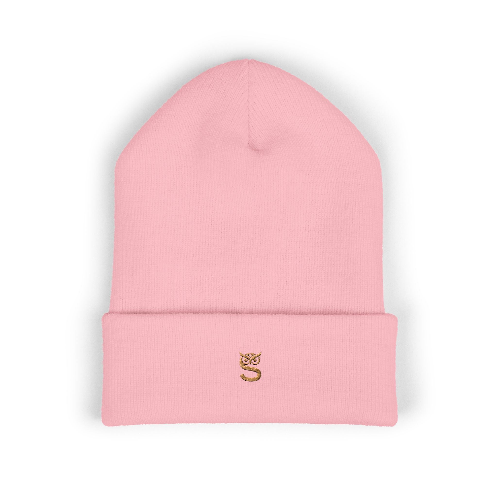 Embroidered 'S' Classic Cuffed Beanie — Minimal Monogram Knit Hat