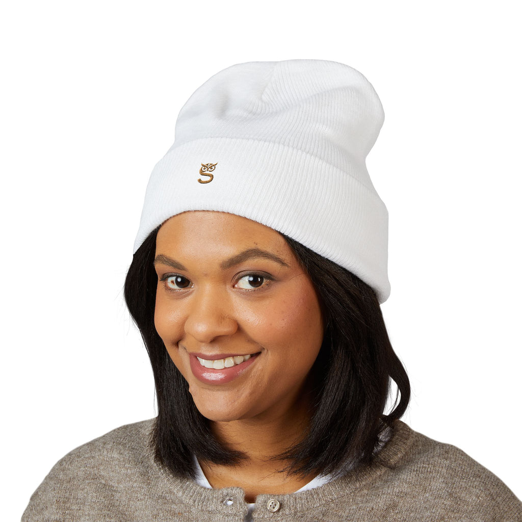 Embroidered 'S' Classic Cuffed Beanie — Minimal Monogram Knit Hat